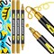 3 Gold Acrylic Paint Pens Markers, Dual Tip (Fine 1mm + Dot 5mm), for Rock Painting Fabric Canvas Glass Wood Ceramic Paper Eggs, Fabric Marker Ideal for Labeling DIY Crafts Art Projects